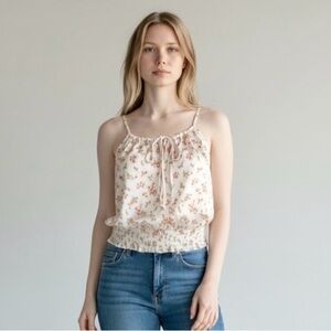 Floral Smocked Crop Top with Front Tie – Size L – NWT